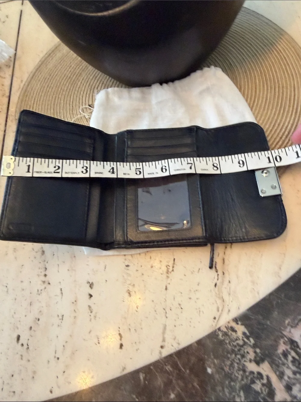 COACH Kristen Black and Khaki Op Art Jacquard Tri-Fold Wallet w/Dustbag